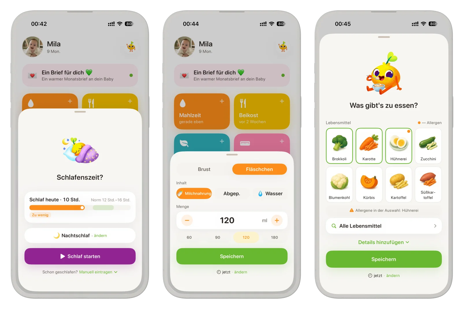 Sunny-Seed-Bildschirme für Schlaf-, Fütterungs- und Beikost-Tracker